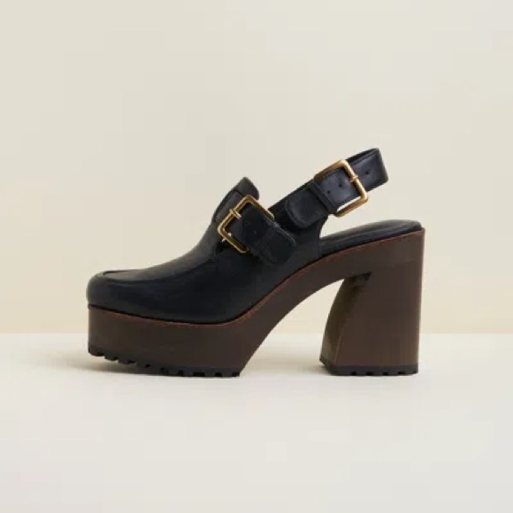 Charlotte Stone Black and Brown Platform Mules